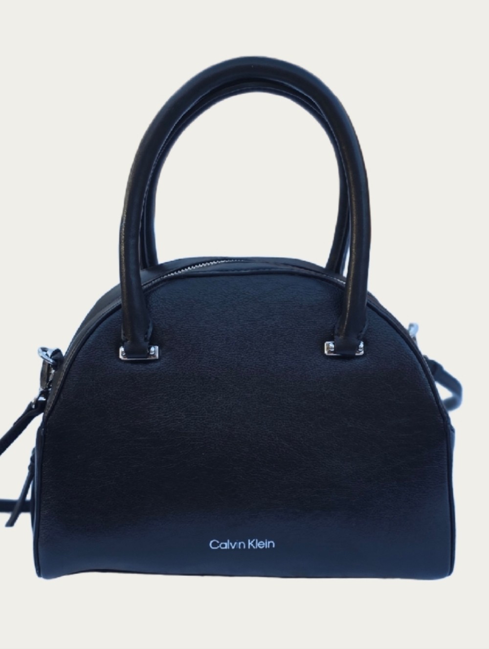 Calvin Klein Minimalist 90's Style Black Faux Leather Dome Satchel Handbag